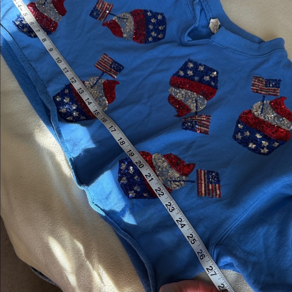 Peach Love California Blue Crop Top with Sequin Cupcake Design patriotic - Picture 7 of 8
